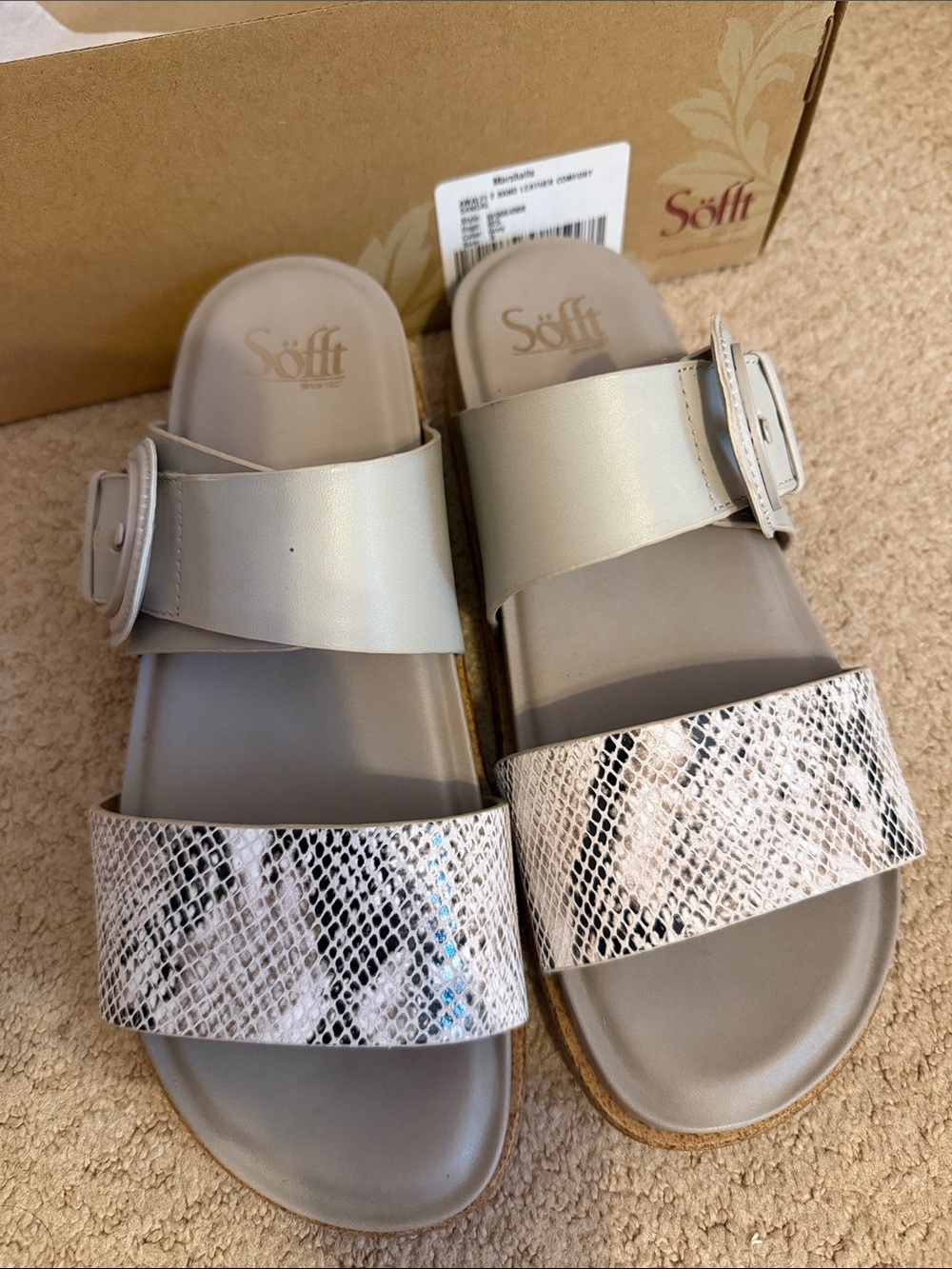 Sofft Two-Strap Snake Print and Light Gray Slide Sandals - Picture 3 of 6